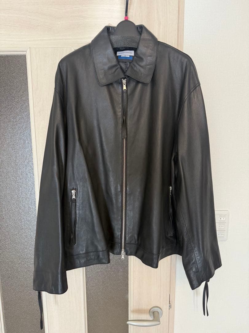 ラムレザープライムオーバー襟付きシングルライダースジャケット 山田