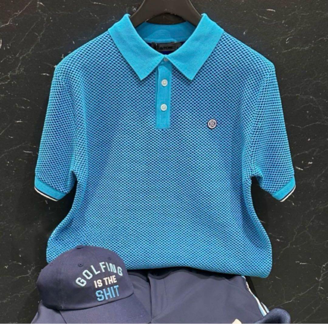 ジーフォア ゴルフ G/FORE Mサイズ ニットポロシャツ ブルー