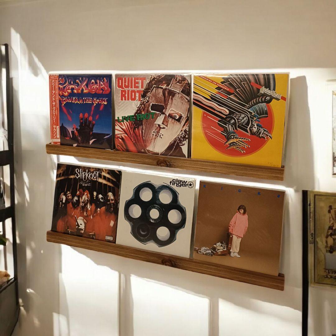 無垢材レコードディスプレイレール　LP3枚用2本セット