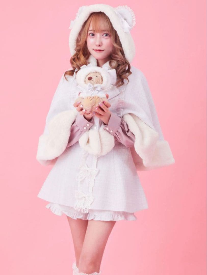 AnkRouge くまちゃん キラキラ ツイード ポンチョ ピンクAnkRougeアン