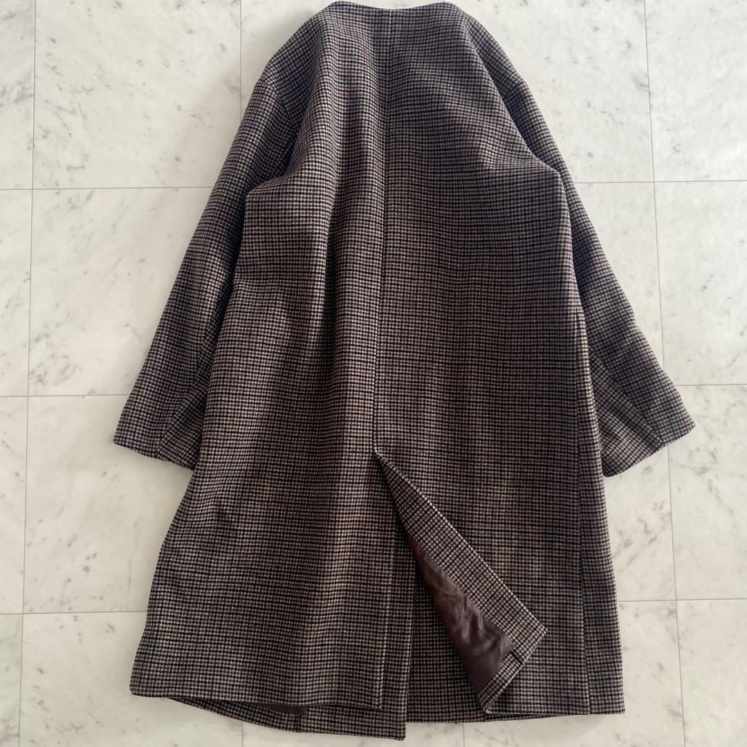 美品 フレームワーク FRAMeWORK ミニチェックコート ブラウン系 38