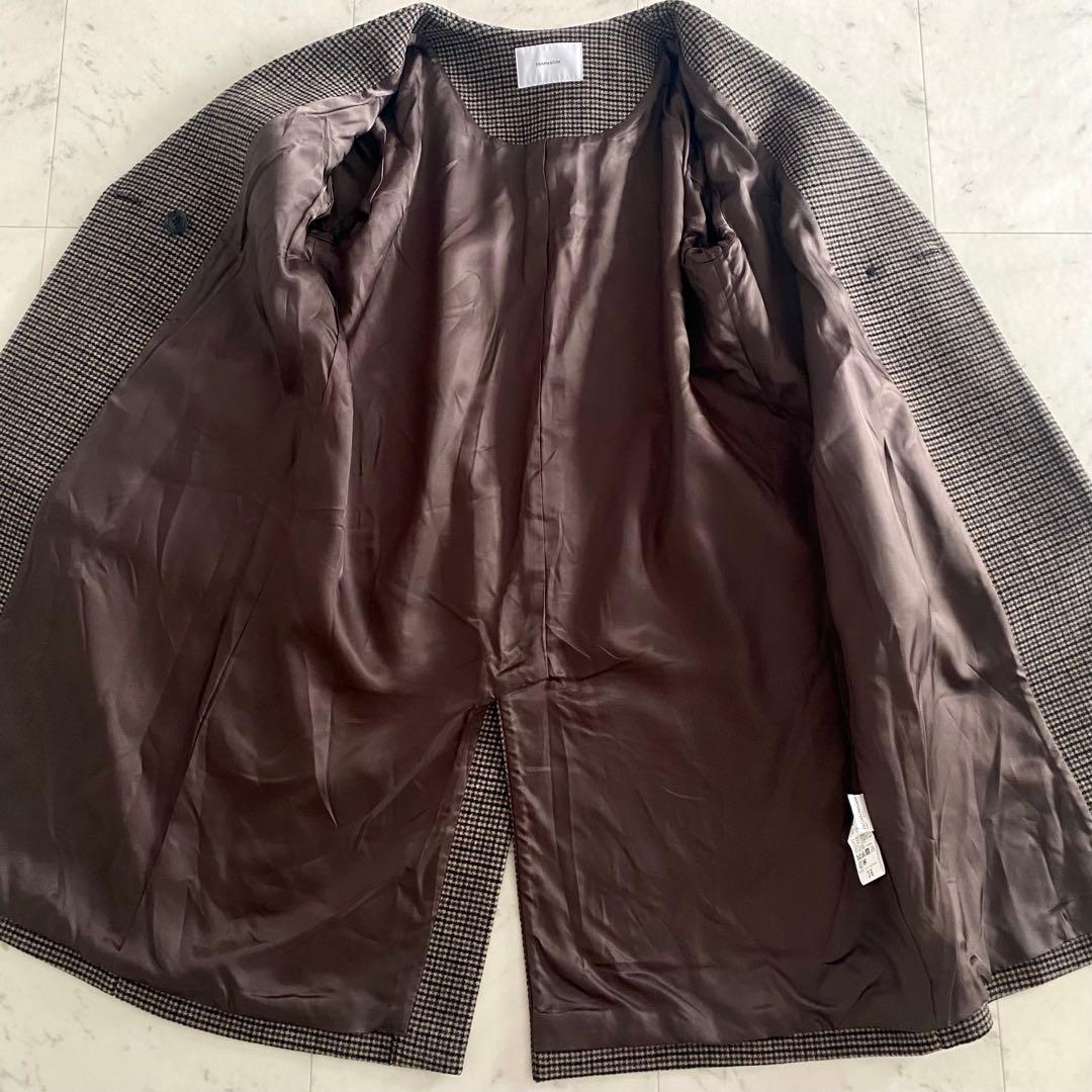 美品 フレームワーク FRAMeWORK ミニチェックコート ブラウン系 38