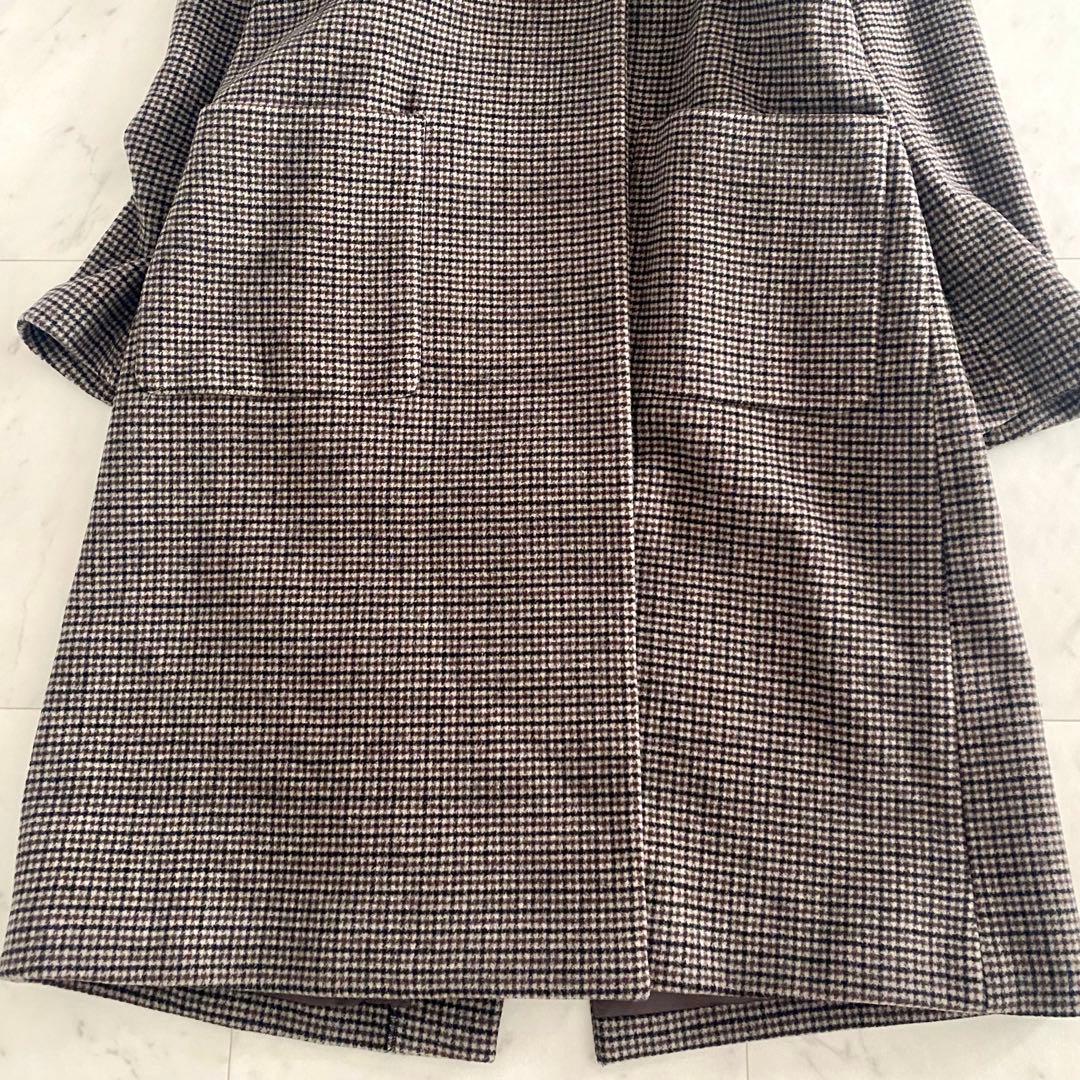 美品 フレームワーク FRAMeWORK ミニチェックコート ブラウン系 38