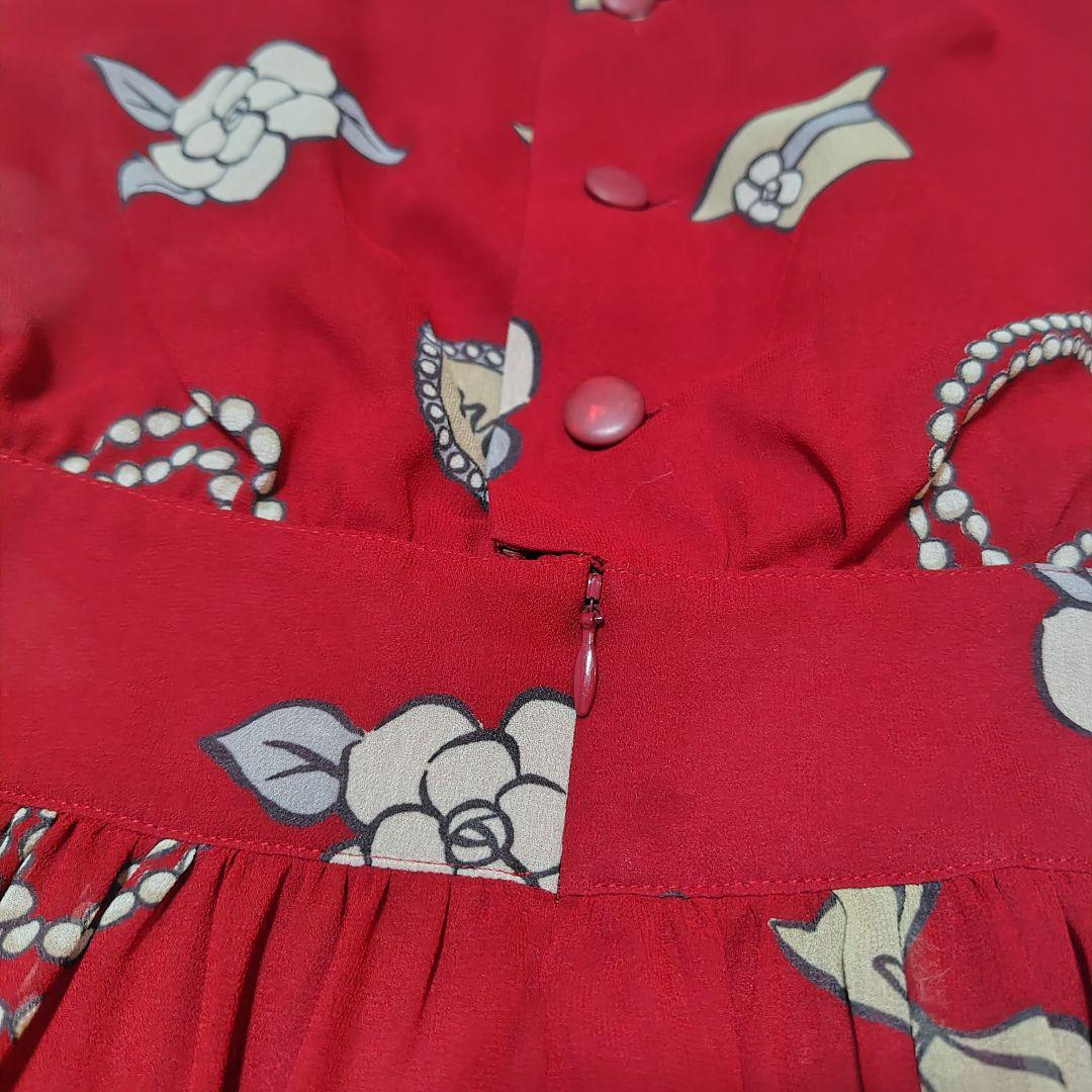 【極美品♡希少40】エムズグレイシー　アイコン柄シフォンリボンフレアワンピース