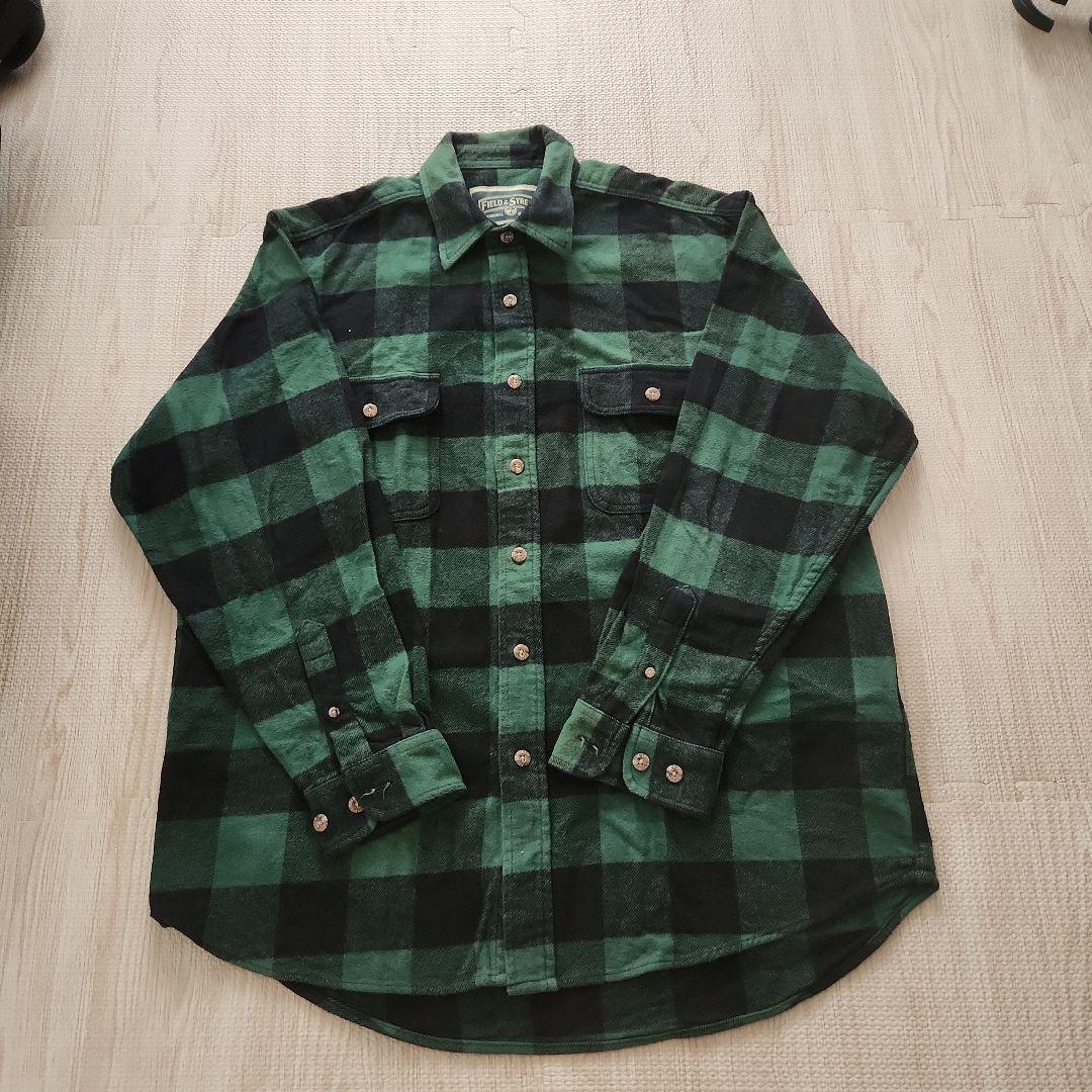 Lサイズ ネルシャツ バッファローチェック 緑 黒 古着 ヘビネル - メルカリ