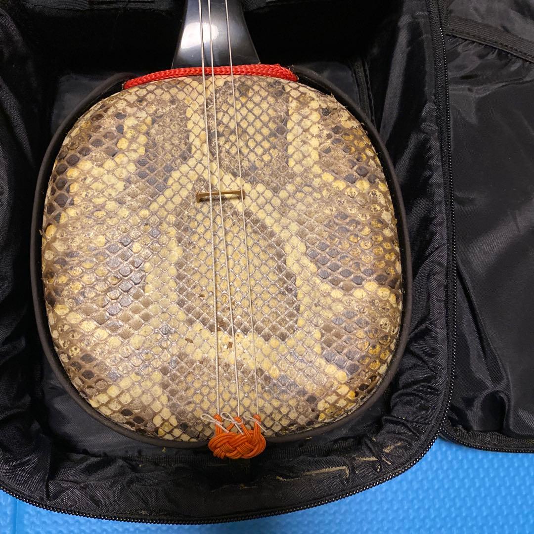 沖縄三線 本体 ヘビ革製 ケース付き　中古品