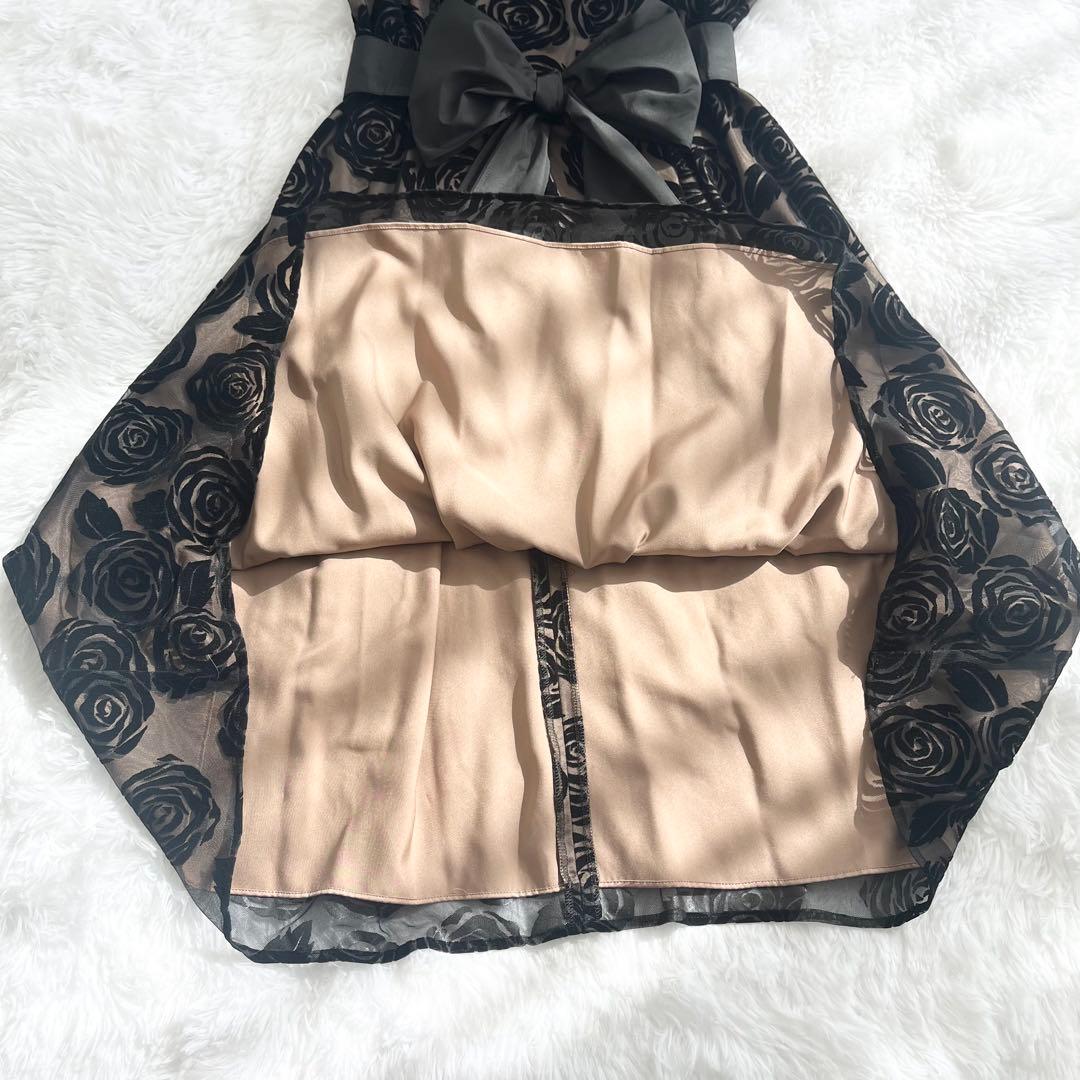 美品　M'S GRACY ローズフロッキー総柄ワンピース　ウエストリボン付　40