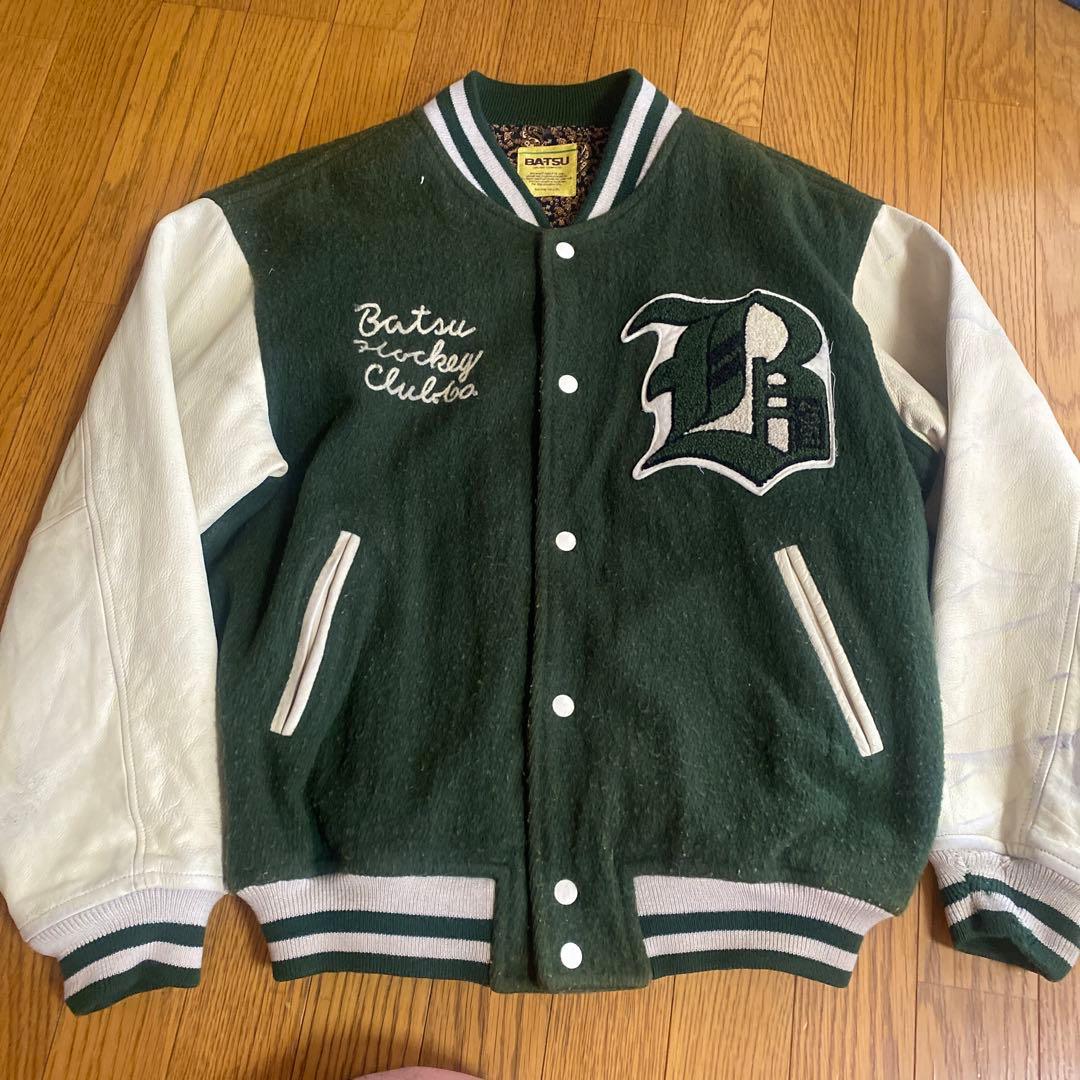 80's BA-TSU バツ 袖革 スタジャン アワードジャケット DCブランド