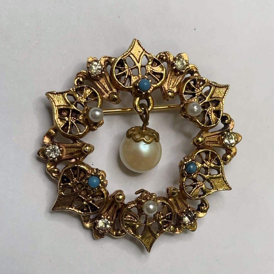 ヴィンテージ フロレンザ Florenza ブローチ パール ターコイズ