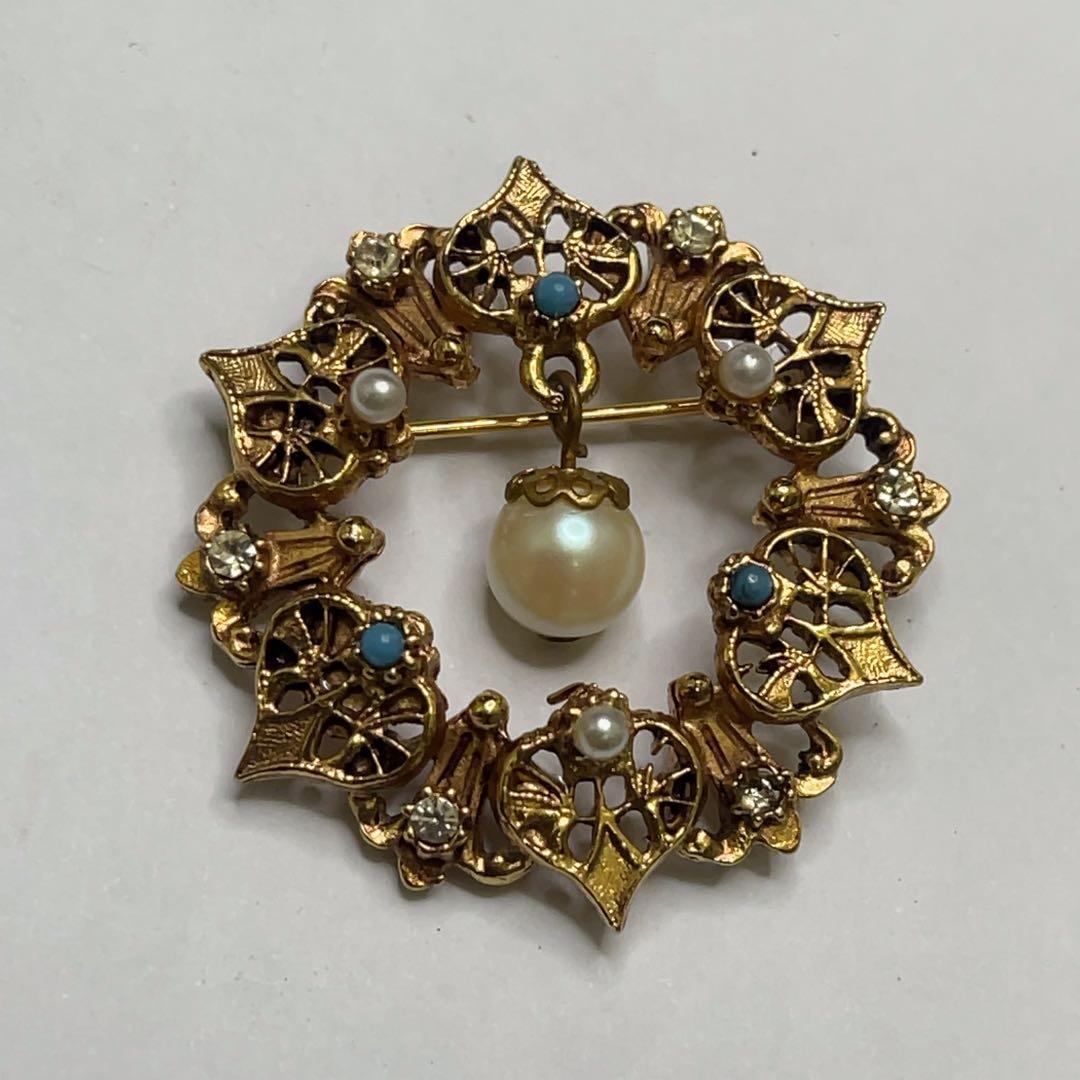 ヴィンテージ フロレンザ Florenza ブローチ パール ターコイズ