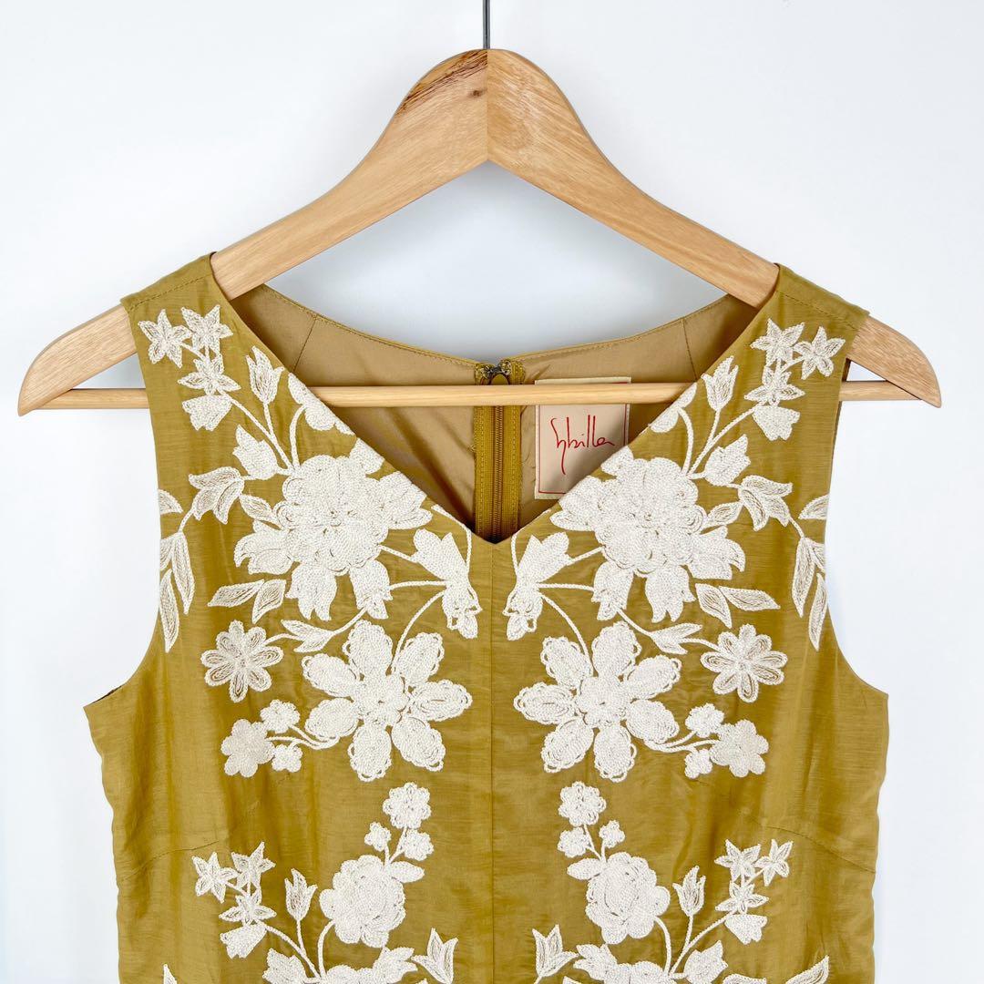 未使用タグ付 Sybilla シビラ レース刺繍 シルク ワンピース L