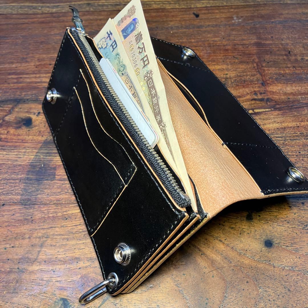 トラッカーウォレット　ブラック　国産本革　レザークラフト