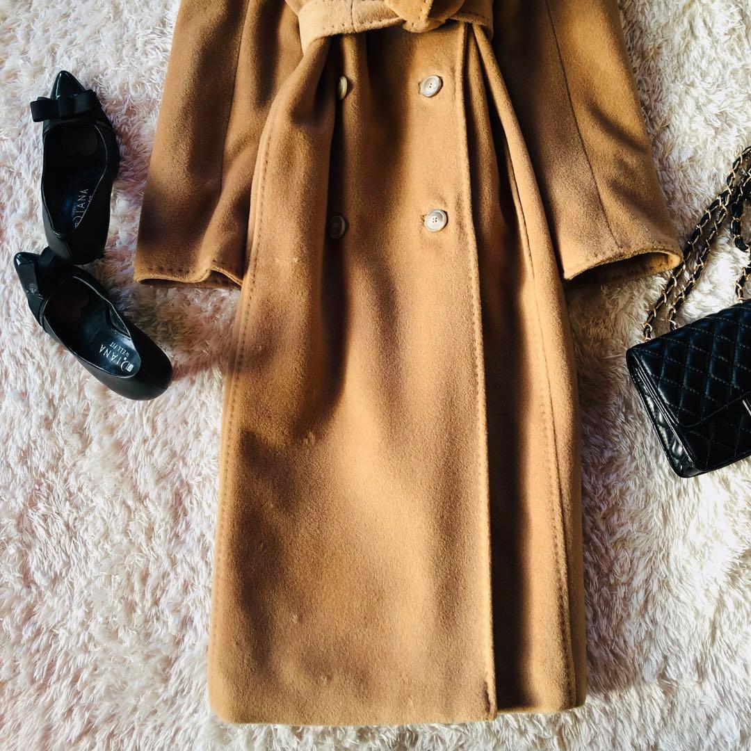 美品✨マックスマーラ ベルテッドコート カシミヤ 女優襟 キャメル 白タグ 40