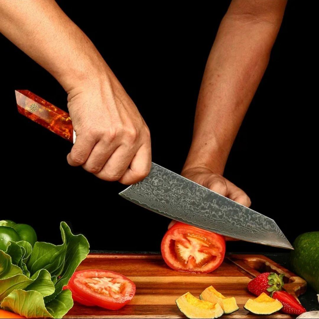 《新作》　V金10号　ダマスカス包丁　ハニカム模様・琥珀柄　剣型　牛刀　三徳