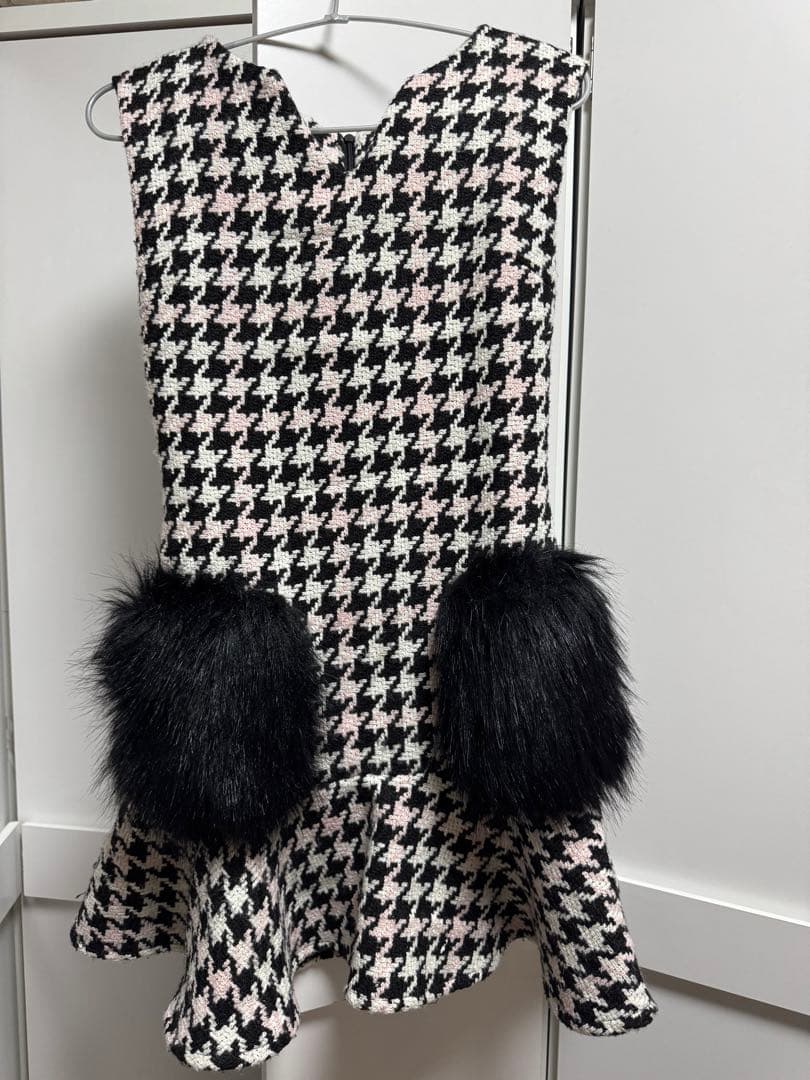 ルミニョン　Lumignon 千鳥柄　ポケット　ファー　ワンピース