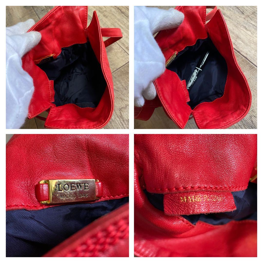 本物☆ロエベ アナグラム柄 ナッパレザー ミニウエストポーチ ウエストバッグ 赤