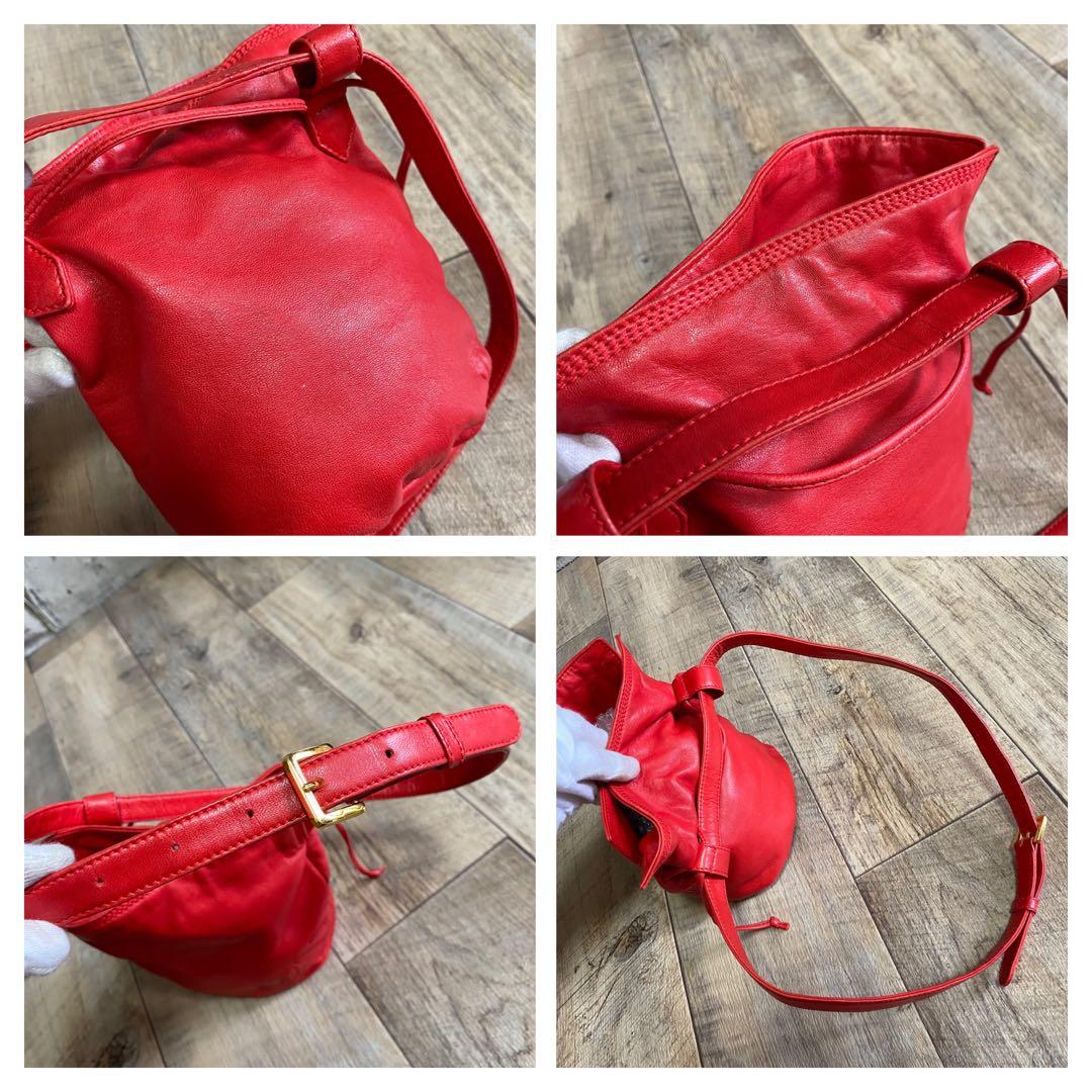 本物☆ロエベ アナグラム柄 ナッパレザー ミニウエストポーチ ウエストバッグ 赤