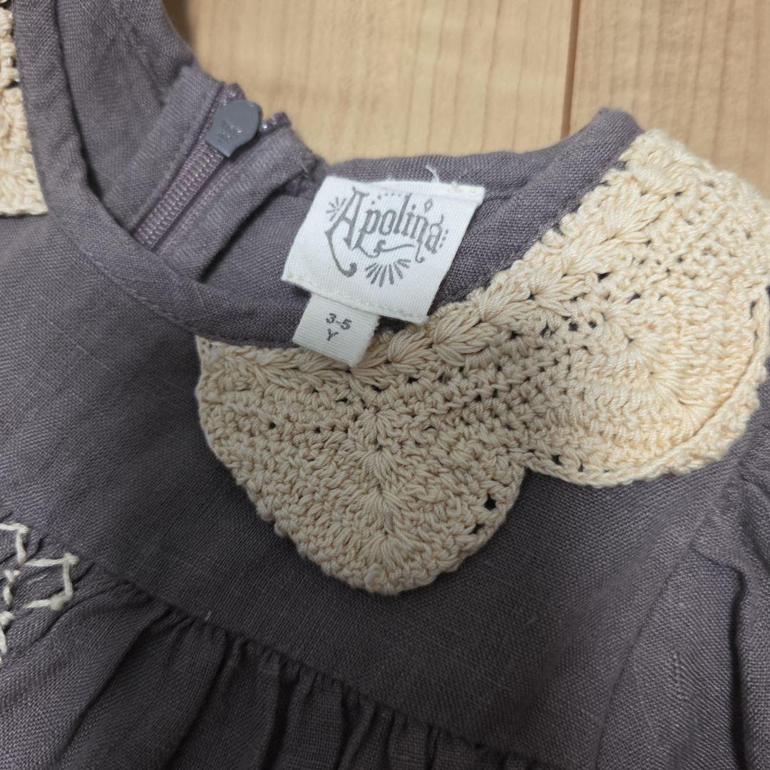 Apolina グレー刺繍ワンピース 3-5Y