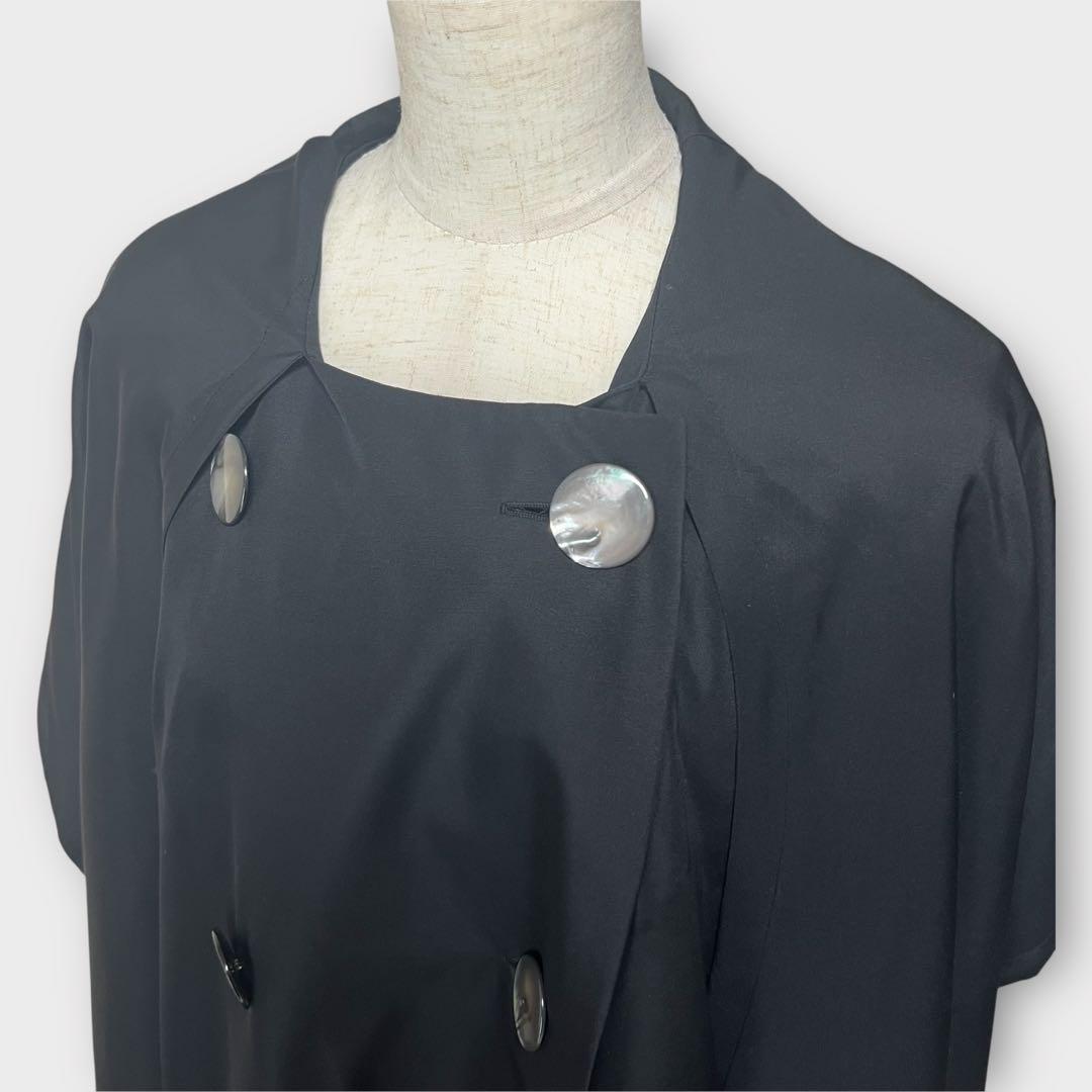 【極美品】アクリス　ケープポンチョコート　高級　シルク100％　黒　皇室御用達