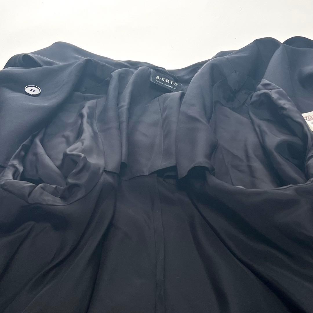 【極美品】アクリス　ケープポンチョコート　高級　シルク100％　黒　皇室御用達