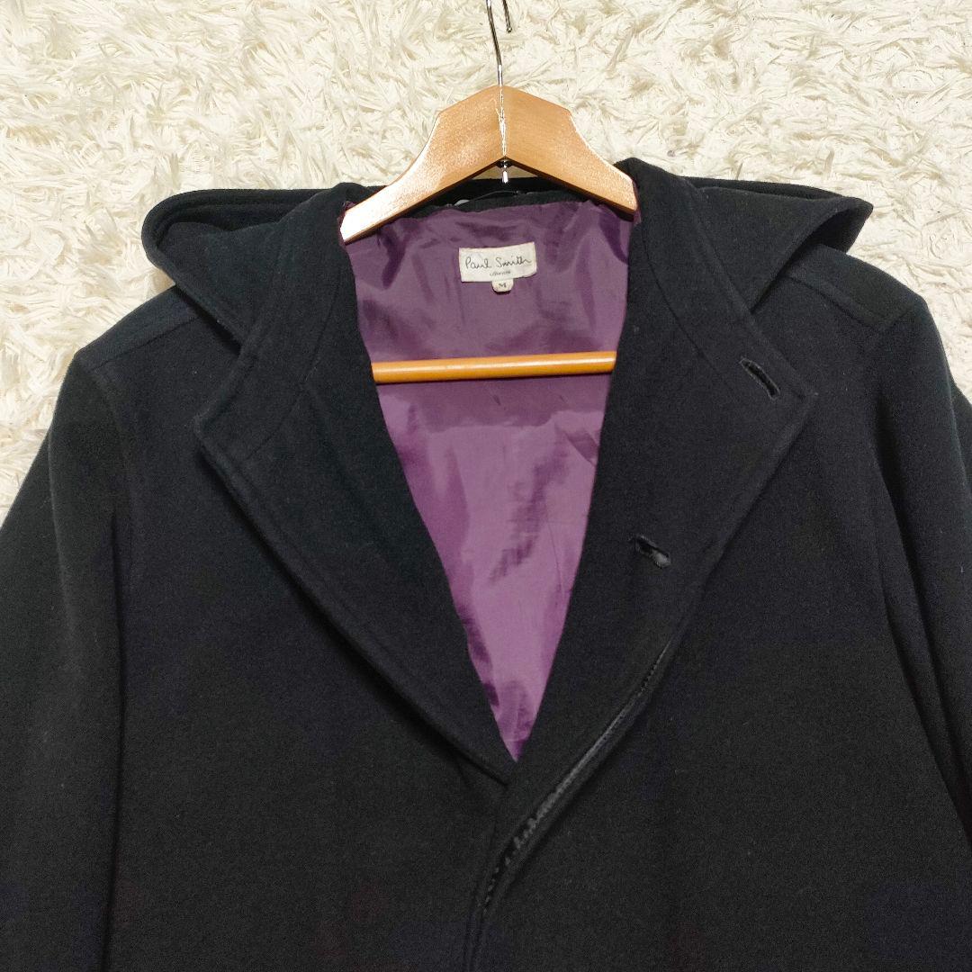 【カシミヤ】 ポールスミス　フーデッドコート　ロングコート　裏地紫　黒　メンズ