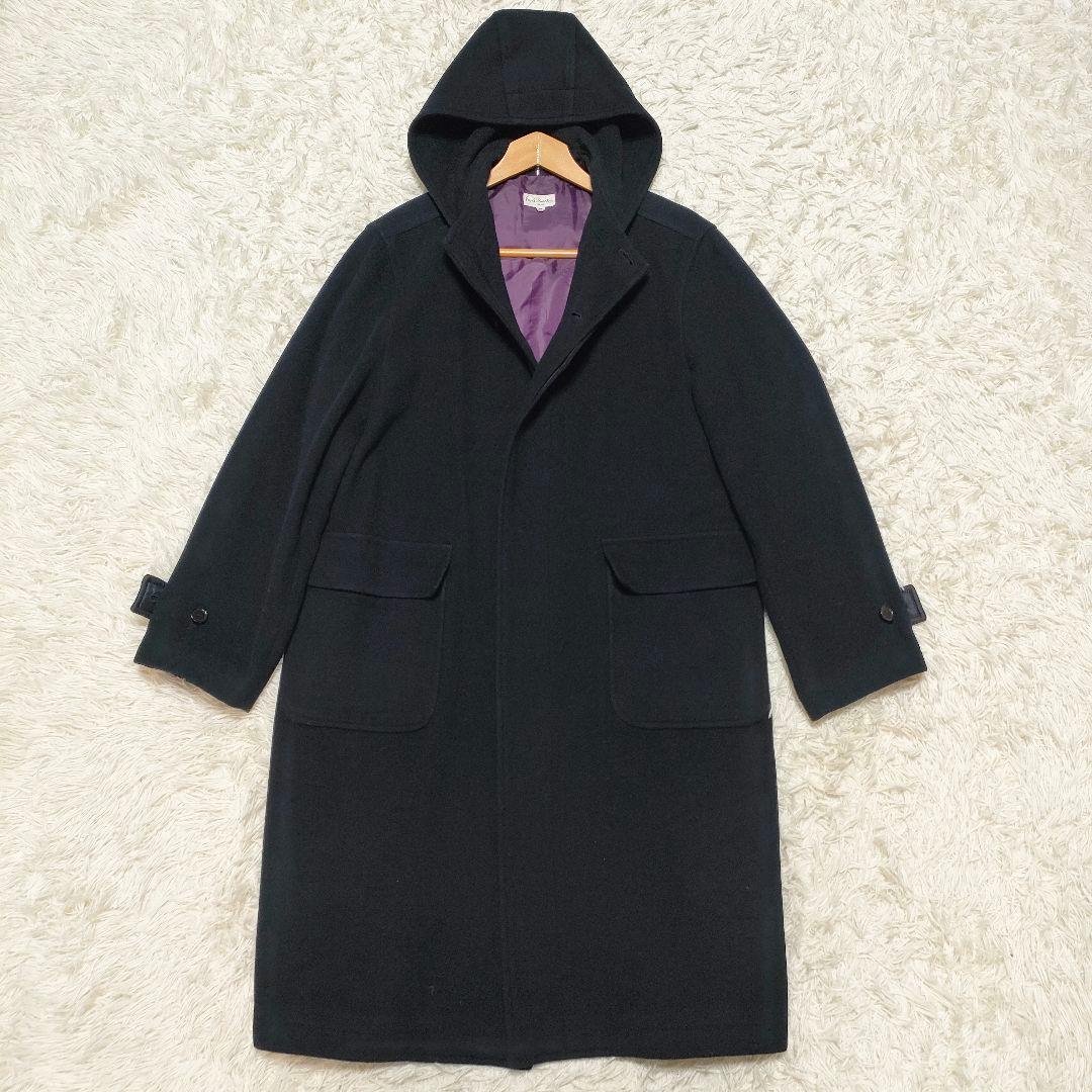 【カシミヤ】 ポールスミス　フーデッドコート　ロングコート　裏地紫　黒　メンズ