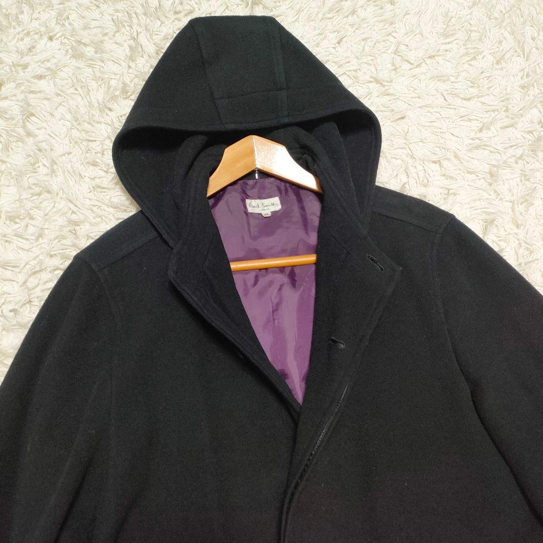 【カシミヤ】 ポールスミス　フーデッドコート　ロングコート　裏地紫　黒　メンズ