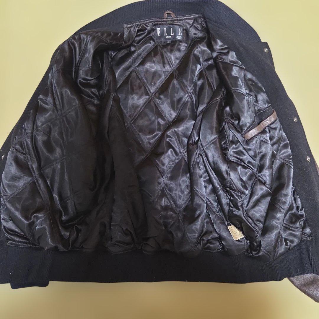 ELLE スタジャン 異素材 アーチロゴ レザー 刺繍 Lサイズ ELLE Lサイズ