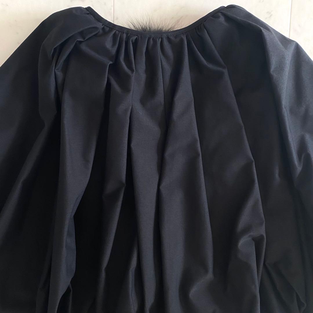 極美品 ユービッグ U-Big バルーンタフタポンチョ 取り外しファーリボン付き