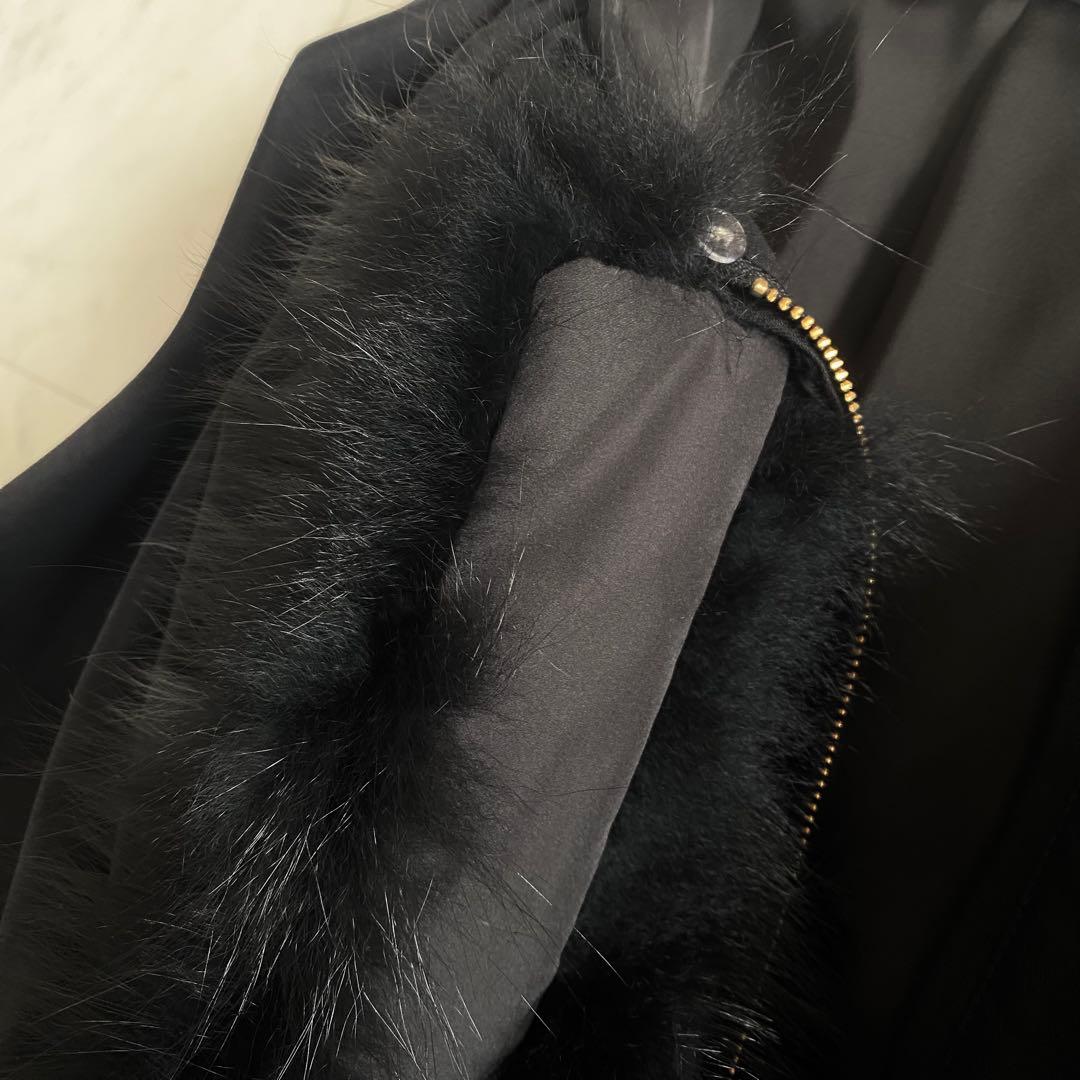 極美品 ユービッグ U-Big バルーンタフタポンチョ 取り外しファーリボン付き