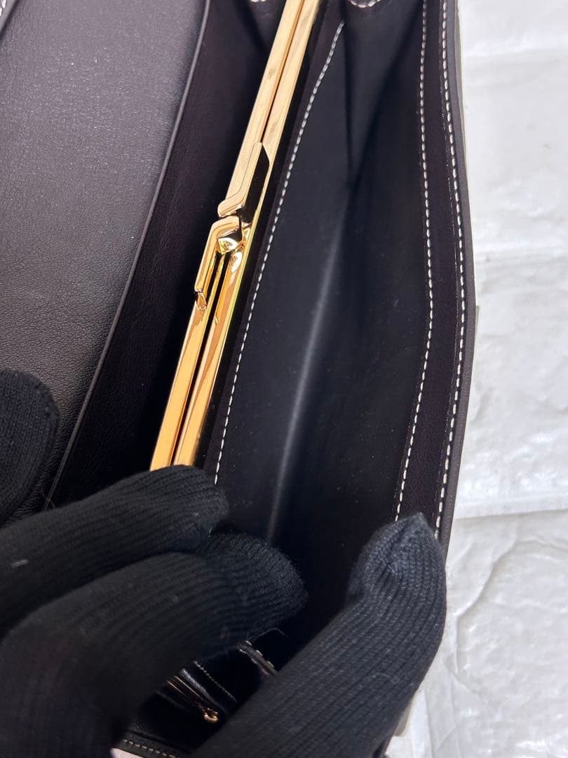 【美品】CELINE マカダム　トリオンフ　長財布　がま口　アイボリー