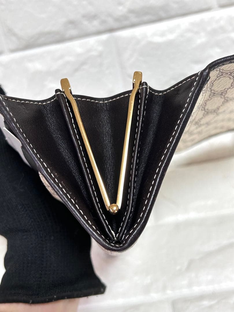 【美品】CELINE マカダム　トリオンフ　長財布　がま口　アイボリー