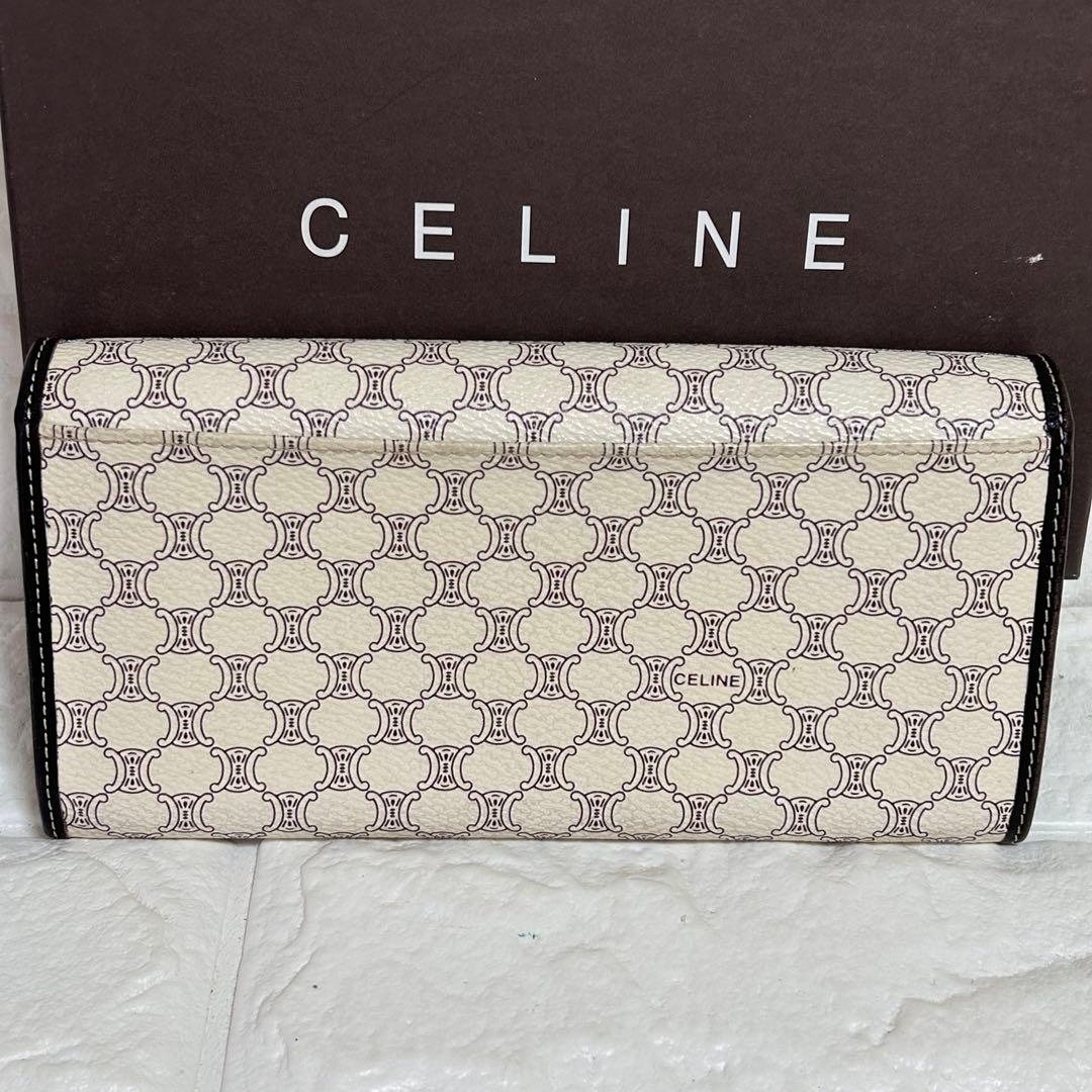 【美品】CELINE マカダム　トリオンフ　長財布　がま口　アイボリー