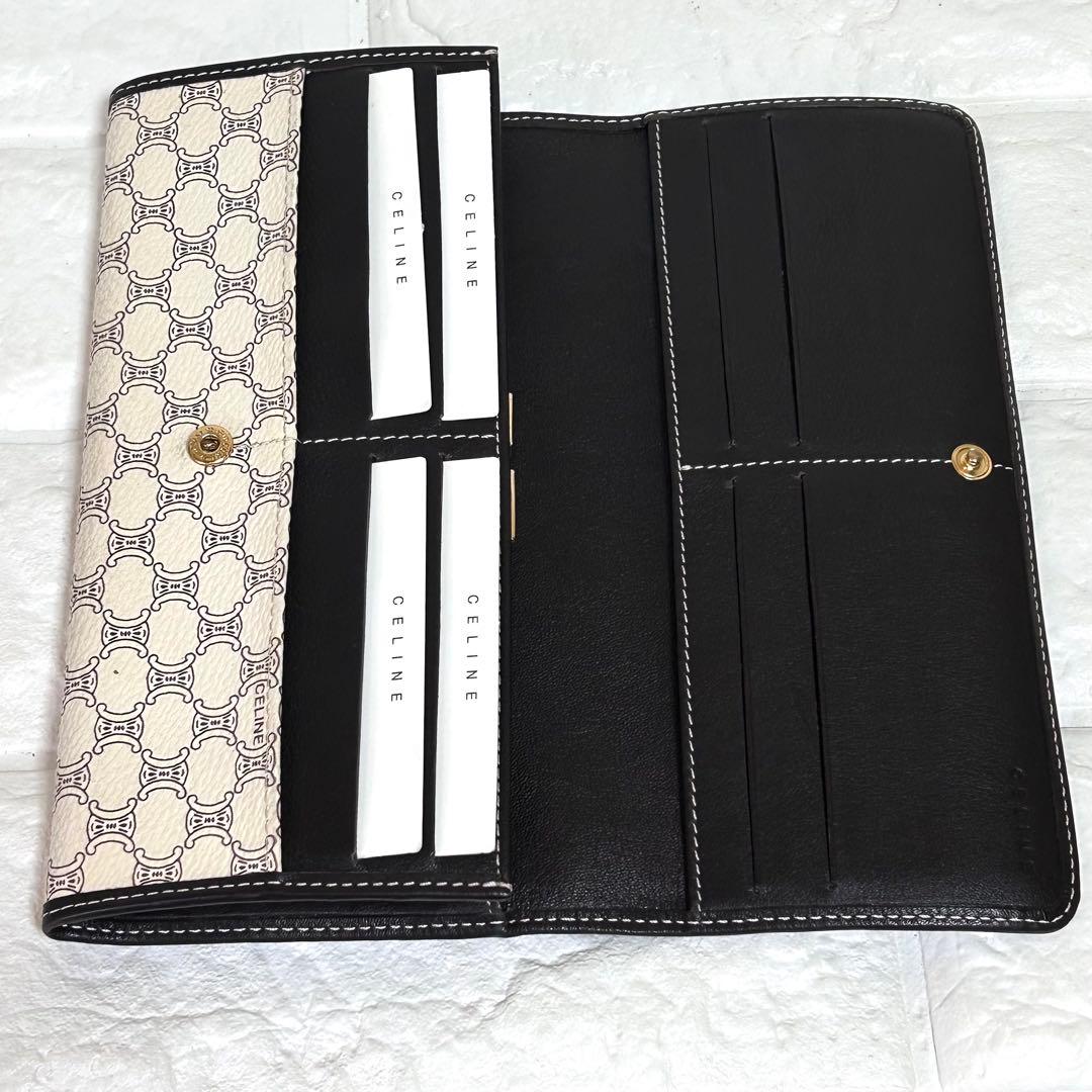 【美品】CELINE マカダム　トリオンフ　長財布　がま口　アイボリー