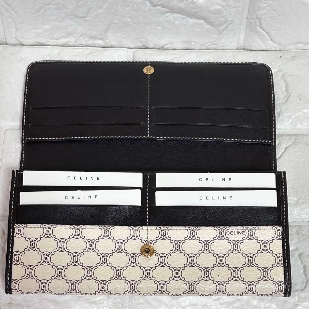 【美品】CELINE マカダム　トリオンフ　長財布　がま口　アイボリー