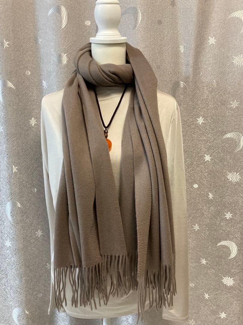大判ストール　100%極上ホワイトカシミヤ & モカグレー