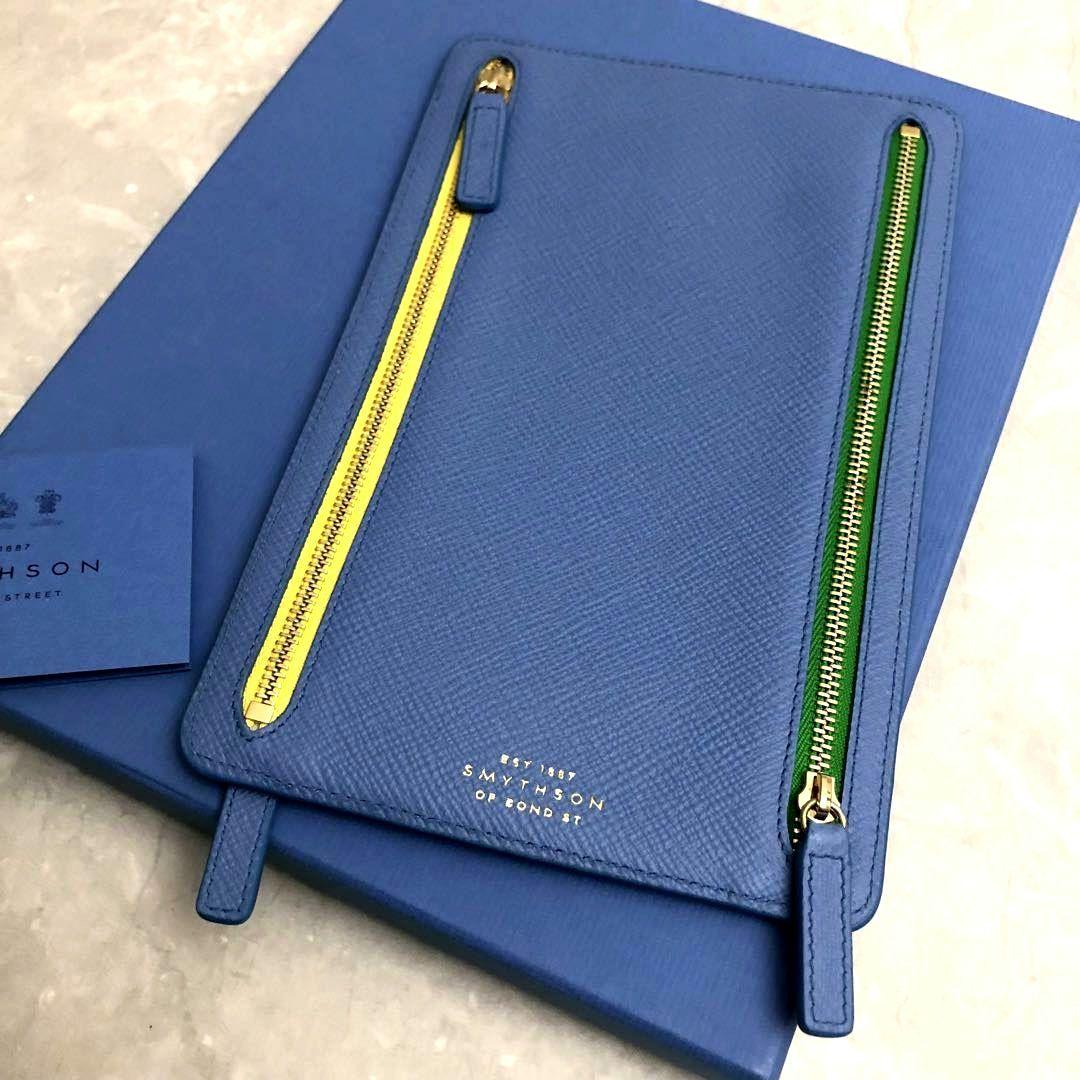 ★極美品★スマイソン カレンシー マルチジップケース ブルー レザー 箱付き