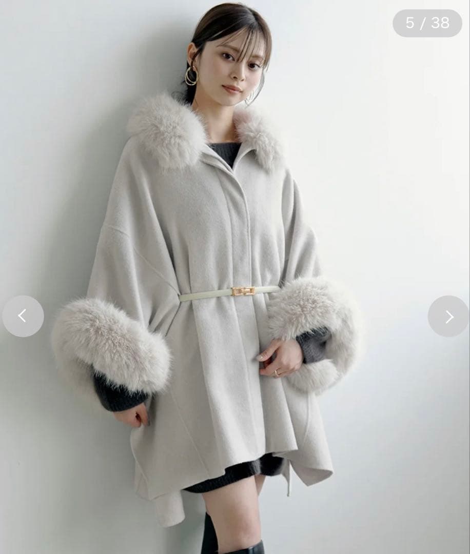 2024 ファー付きミドルケープコート アイボリー 1度のみ着用