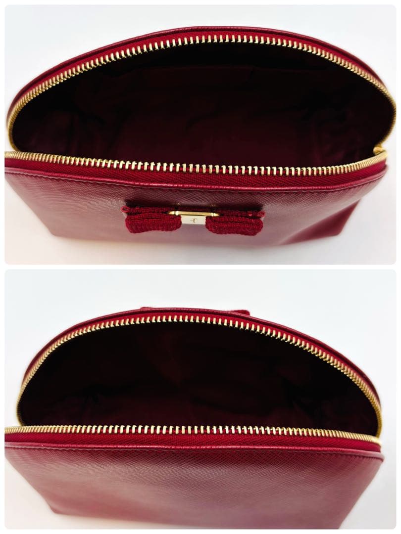 【美品】サルヴァトーレフェラガモ ポーチ レザー ヴァラリボン ゴールド金具 赤