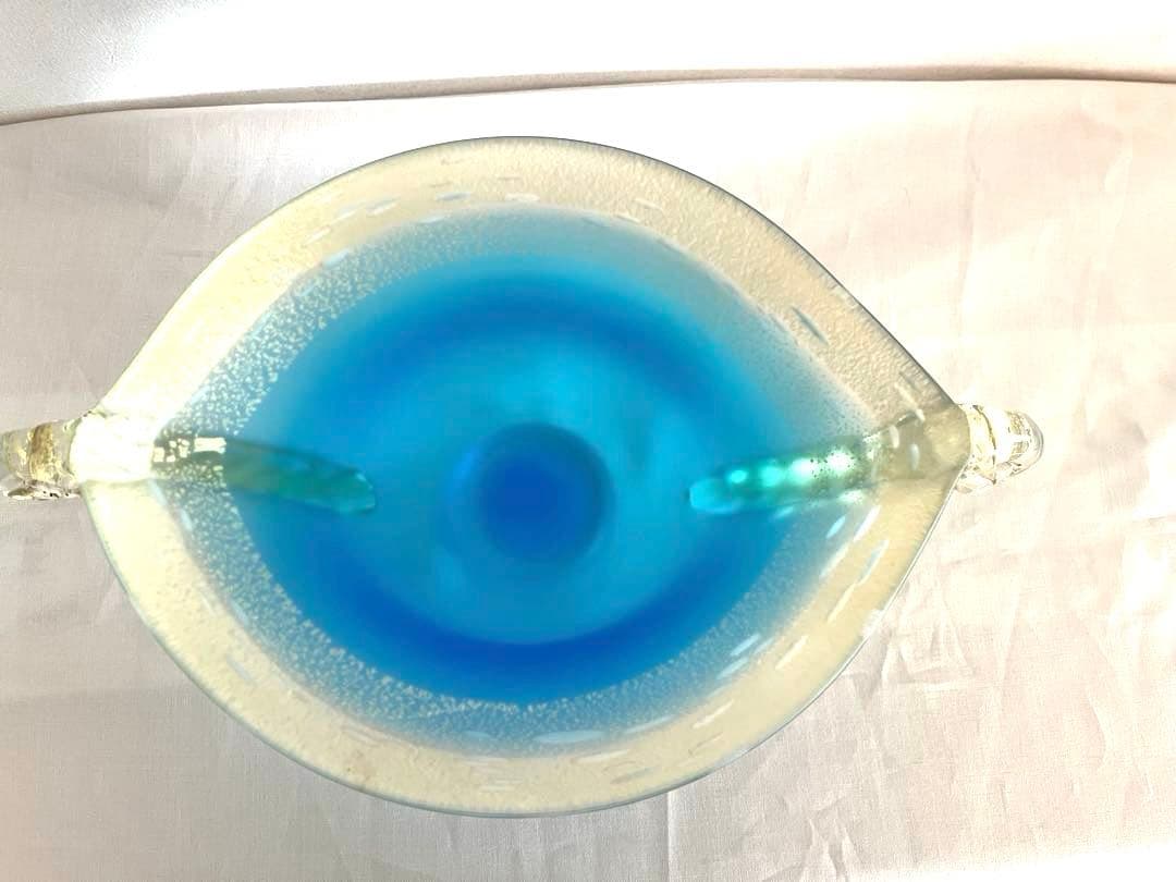 き*ば様 ガラス工芸 黒木国昭 金彩 オーシャンブルー 花器 鉢 器 硝子【CK