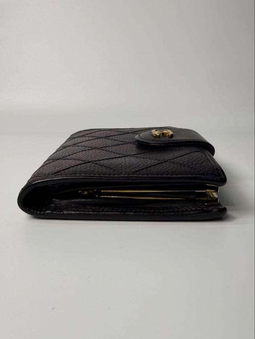 【美品】CHANEL Wホック財布　ビコローレ　キャビアスキン　黒　がま口
