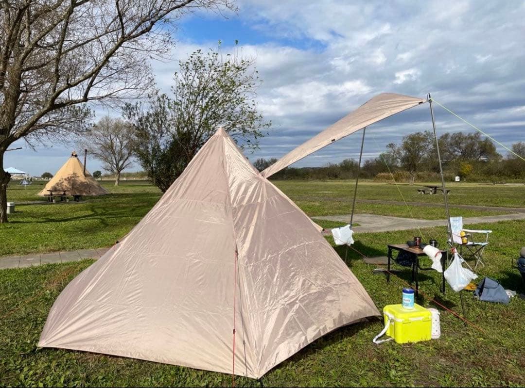 GOGlamping ワンポールテント キャノピー付 ベージュ 20日までセール