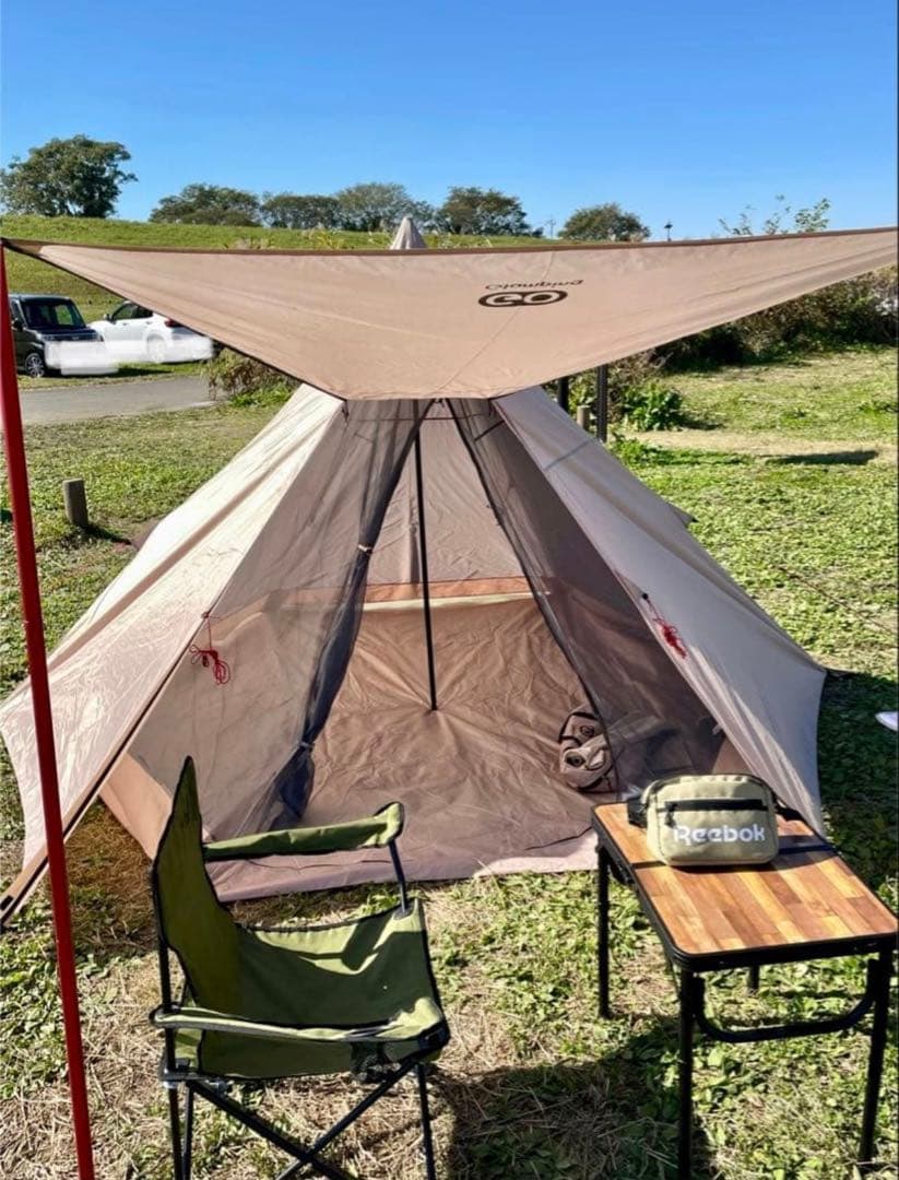 GOGlamping ワンポールテント キャノピー付 ベージュ 20日までセール