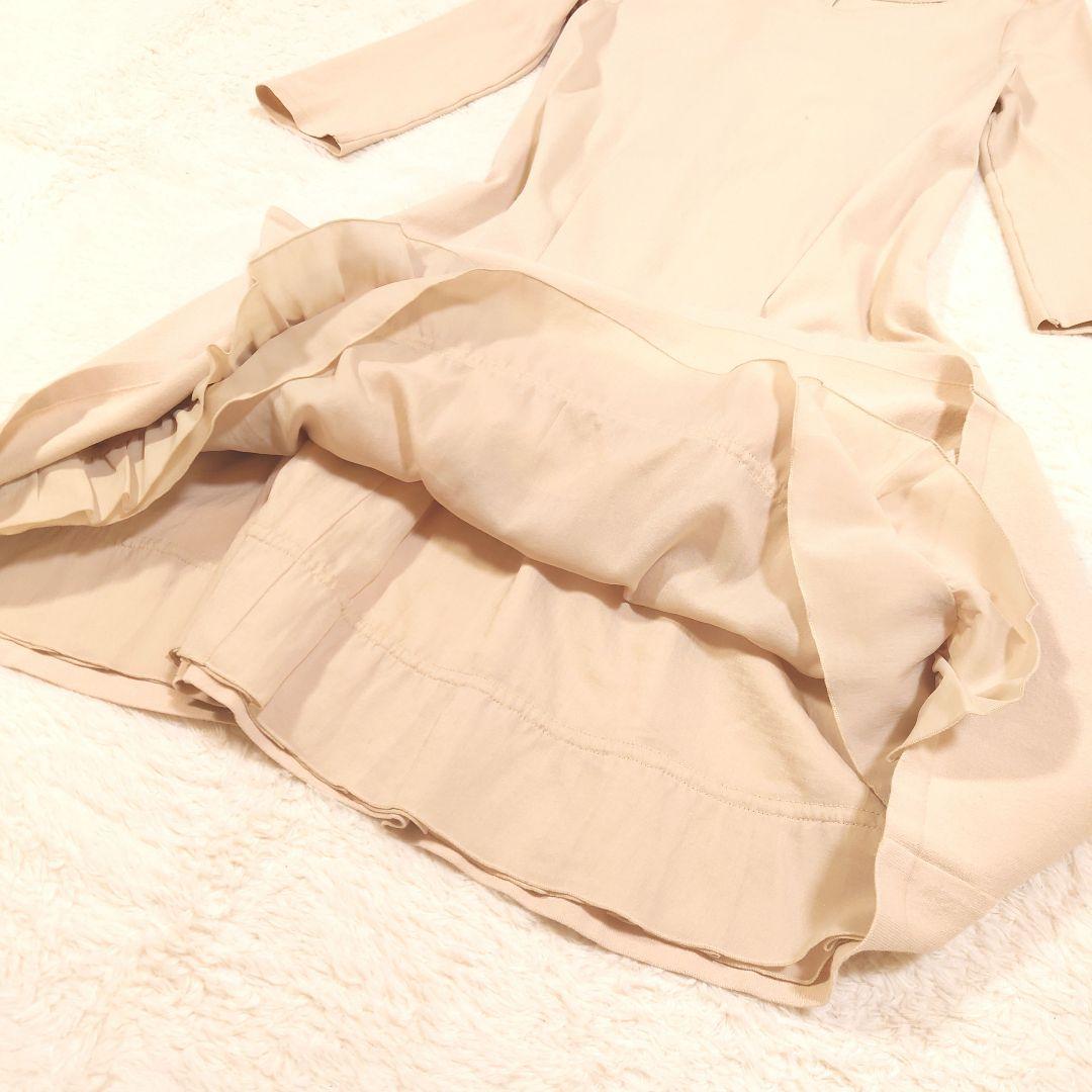 FOXEY フレア ワンピース ストレッチ ベージュ 日本製 Lサイズ