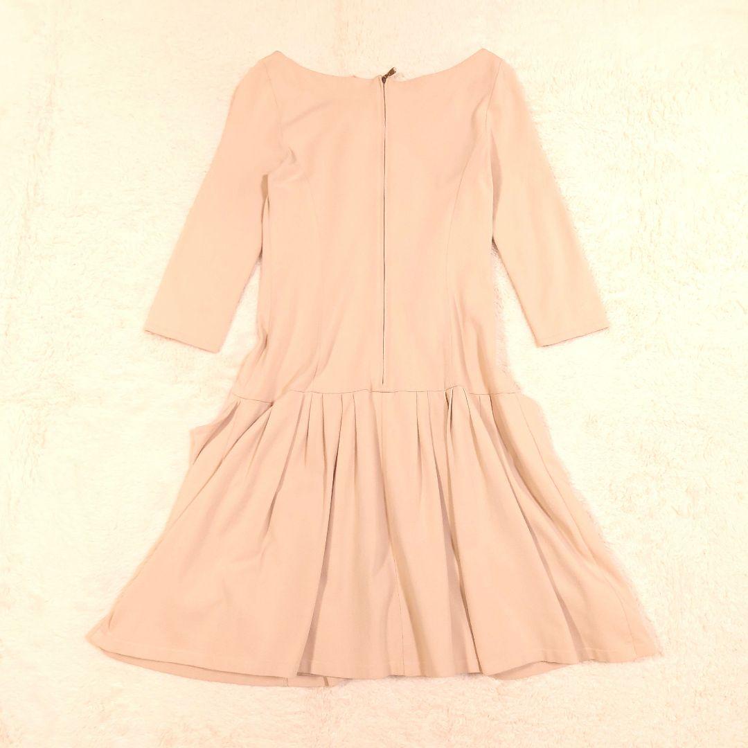 FOXEY フレア ワンピース ストレッチ ベージュ 日本製 Lサイズ