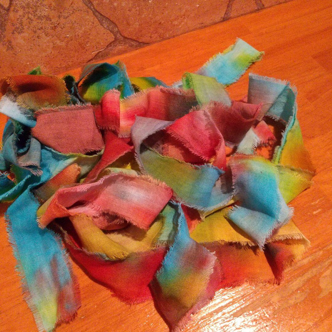 ❣️蘭❣️。15，ジャンクジャーナル素材。手染めフリンジ加工裂き布リボン