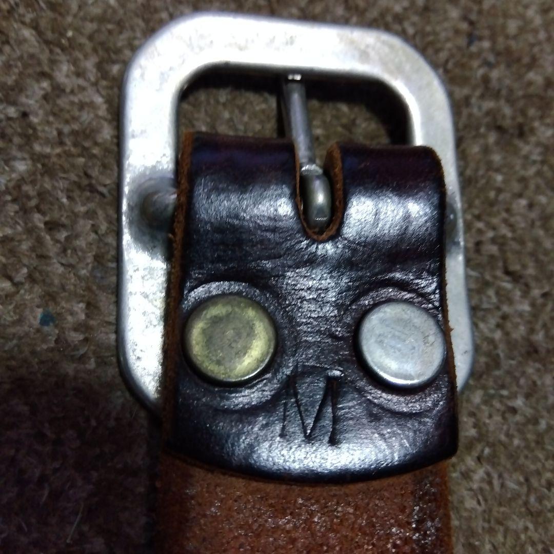 Mサイズ JEF GULLEA レザー スタッズベルト 茶芯