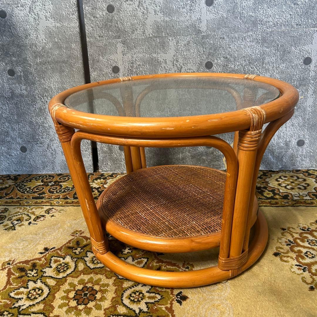 ꧁籐家具꧂回転式ラタン高座椅子&ガラステーブルセット アーム チェア クッション
