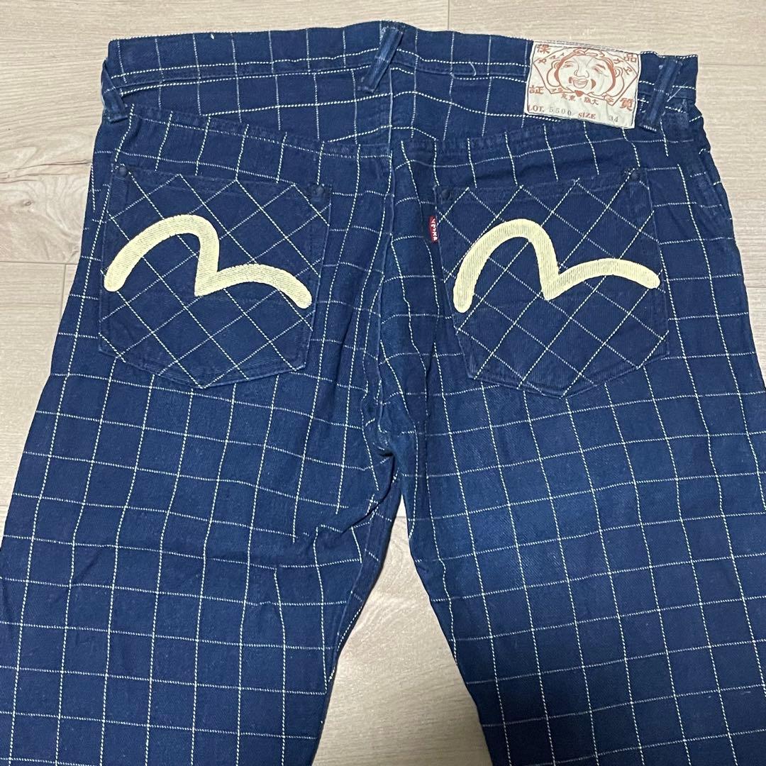 サイズ34 白カモメ ネイビー 5500 チェックエヴィス エビス