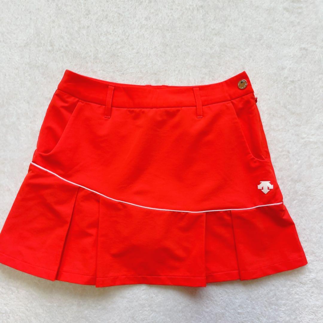 極美品 近年 デサントゴルフ セットアップ プリーツ スカート オレンジ